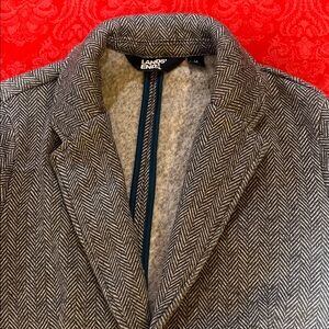 Lands’ End Black/Beige Herringbone Fleece Blazer Size M Cozy Comfortable Women’s